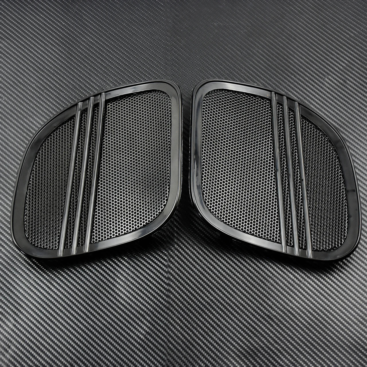Motorcycle Black Chrome Tri-Line Speaker Grills Cover Trim Mesh For Harley Touring Road Glide FLTRX 2015-2025
