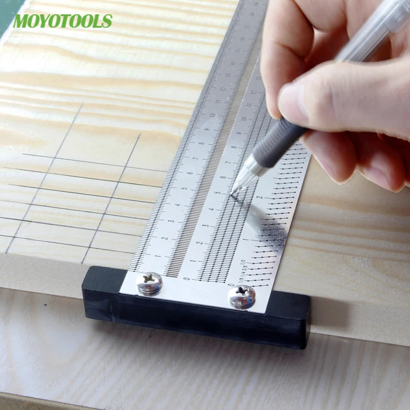 High-Precision Scale Ruler T-Type Hole Ruler Stainless Woodworking 100mm 200mm Scribing Mark Line Gauge Carpenter Measuring Tool