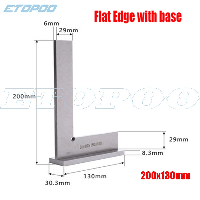 ETOPOO Measuring Tools DIN875/2 Standard With Stop Stainless Steel 90 Degree Miter Angle Corner Ruler Wide Base Gauge