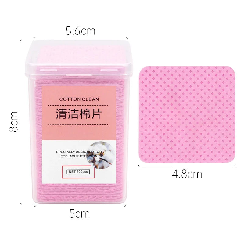 200pcs Wipes Paper Cotton Eyelash Glue Remover Nail Wipes Glue Bottle Prevent Clogging Glue Cleaner Pads Lash Extension Removal