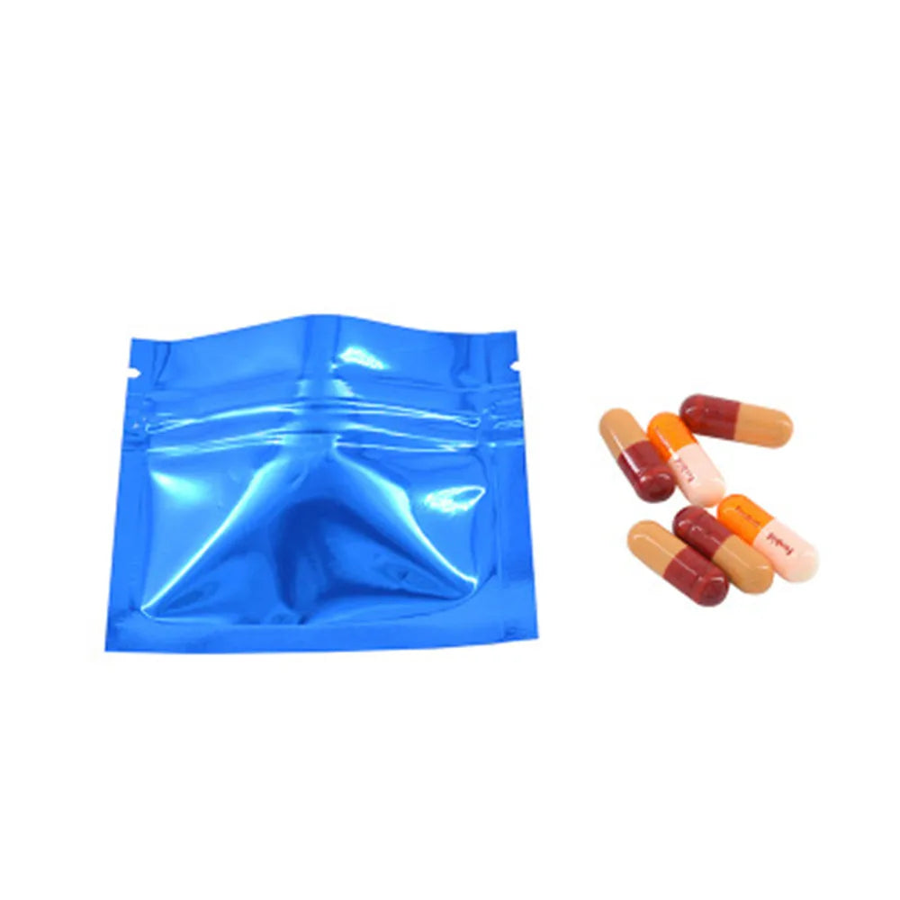 100Pcs Colorful Glossy Aluminum Foil Zip Lock Bag Tear Notch Self Grip Seal Food Ground Coffee Storage Packaging Pouches