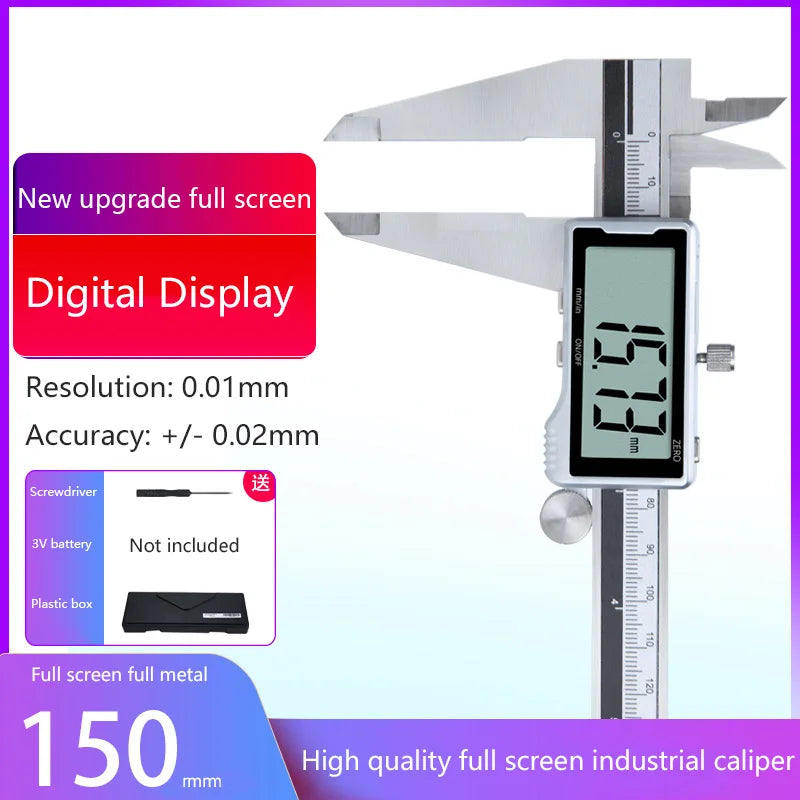 Electronic Digital Caliper HD Full Screen Full Metal 0-150/200/300mm Stainless Steel Vernier Caliper Precise Measurement Tool