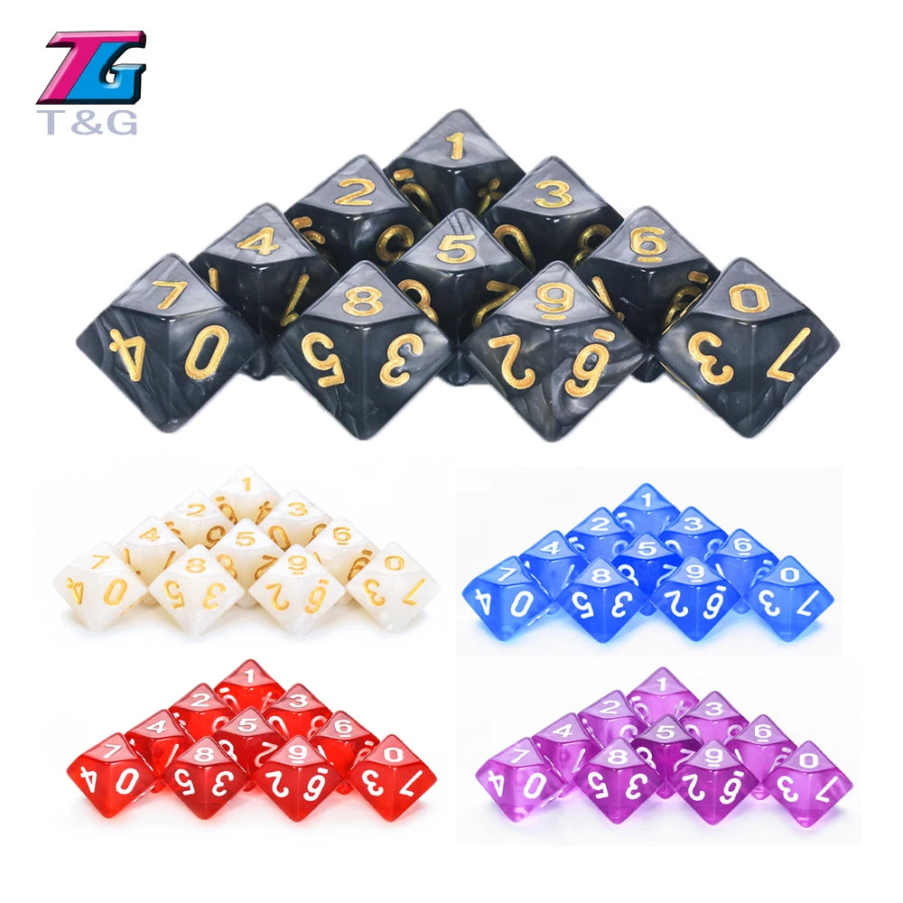 D10 Polyhedral Side Dice DND Games for Marble Transparent 10Pcs/Set for Funny Party Board Game