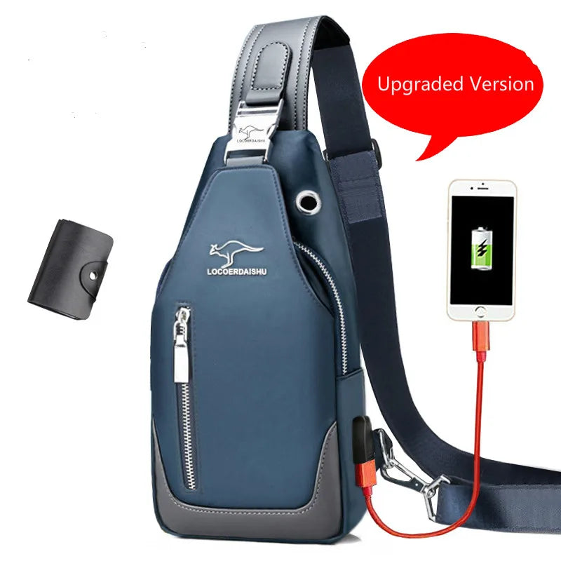 Men's Messenger Bag Shoulder Oxford Cloth Chest Bags Crossbody Casual Messenger Bags Man USB Charging Multifunction Handbag