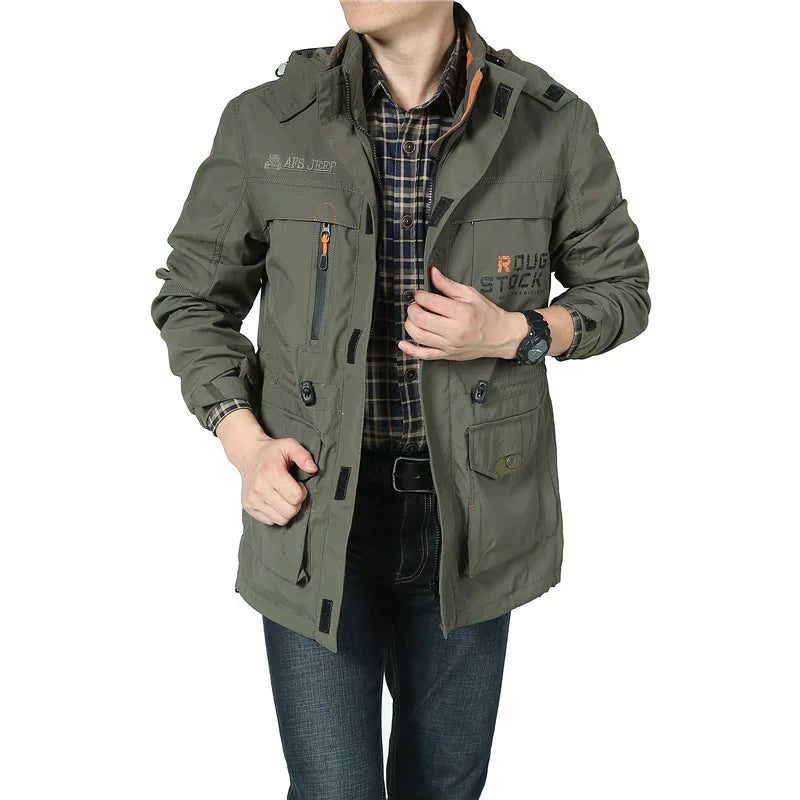 Men's Windbreaker Tactical Waterproof Jacket Skin Soft Shell Clothes Flight Pilot Hood Coat Climbing Field Jacket