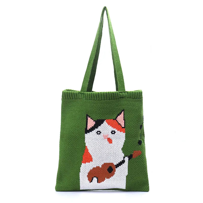 YoReAi Women Knitting Shoulder Bags Cute Duck Ladies Cartoons Handbag Casual Tote Literary BookBag Wool Shopping Bag For Girls