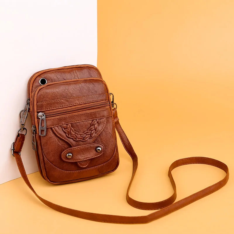 Vintage PU Leather Shoulder Bags For Women Small Crossbody Phone Purse Handbag Pouch Female Wallets Bag
