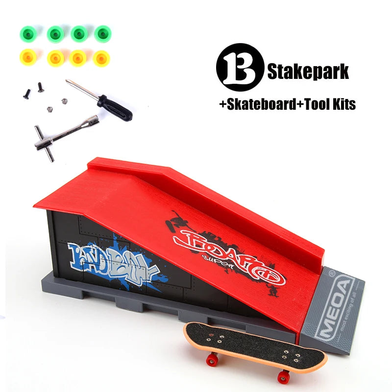 10 In 1 Finger Skateboards DIY Skate Park Ramp Parts Tech Deck Scene Venue Combination Set For Children Indoor Home Toys
