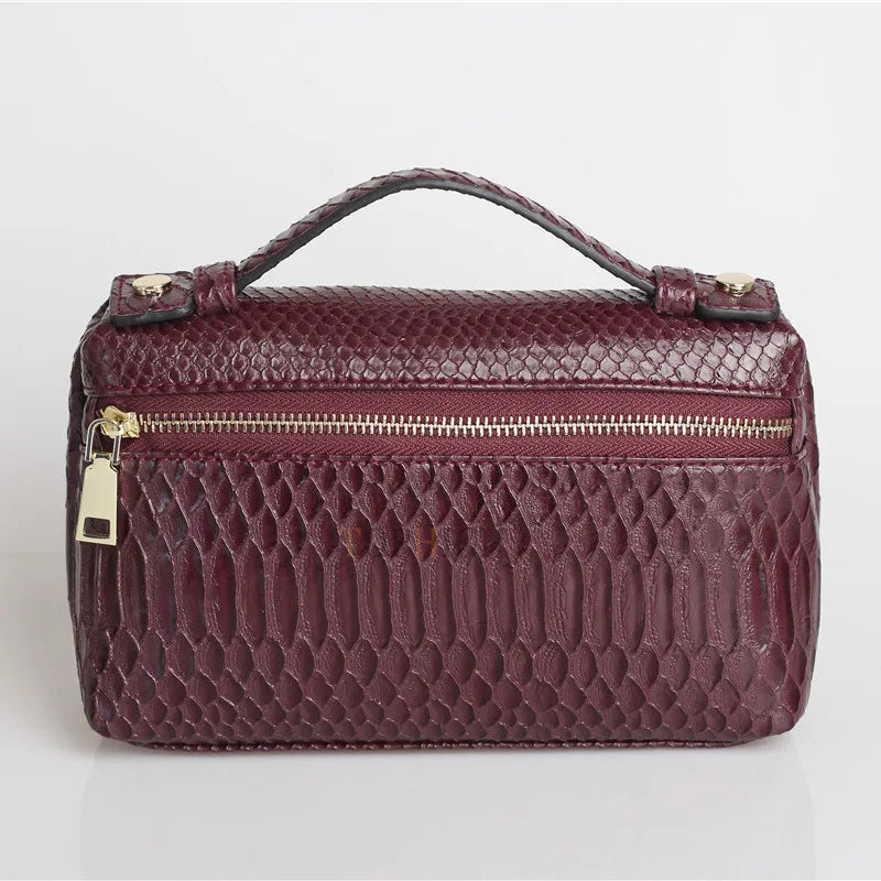 TOPHIIGH Newly Handbag Fashion Portable Make Up Bag For Women Clutch Snake Red Coffee Ladies Hand Bag Purse Ins Hot Selling