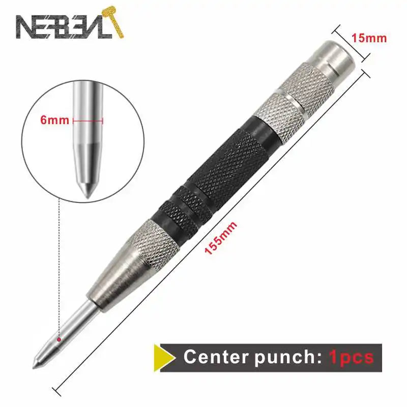 Automatic Spring Loaded Center Punch-HSS Marking Tool for Starting Holes in Wood & Metal, Precise Dent Marker