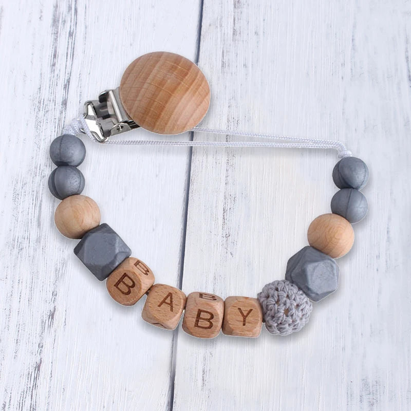 Custom Free personalized Name baby pacifier holder chain Handmade silicone crown safe teether Newborn Chew Gift
