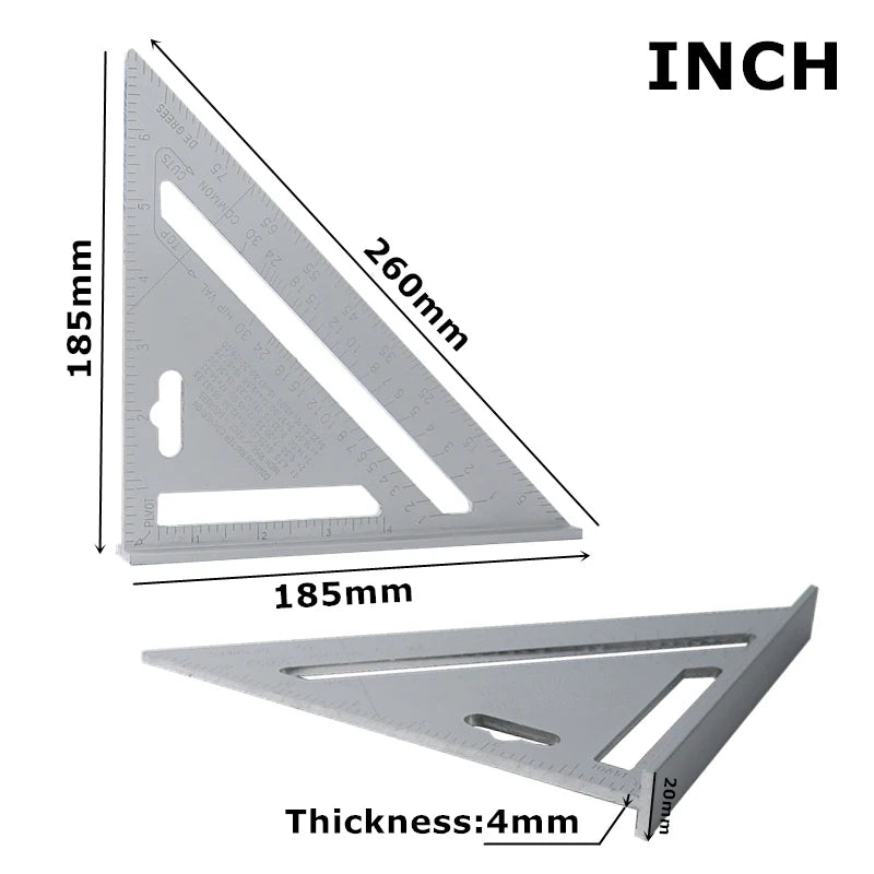 7''/12" Triangle Ruler Square Angle Protractor Aluminum Alloy Right Angle Ruler For Building Framing Carpenter Measuring Tools