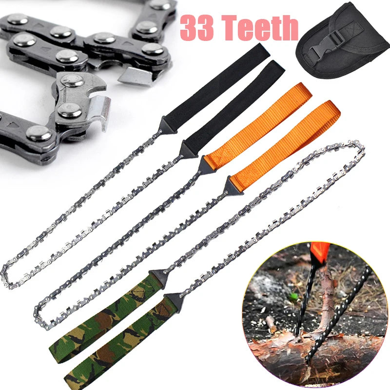 11/33 Teeth Portable Survival Chain Saw Chainsaws Emergency Camping Hiking Pocket Hand Saw Tool Pouch Outdoor Pocket Chain Saw