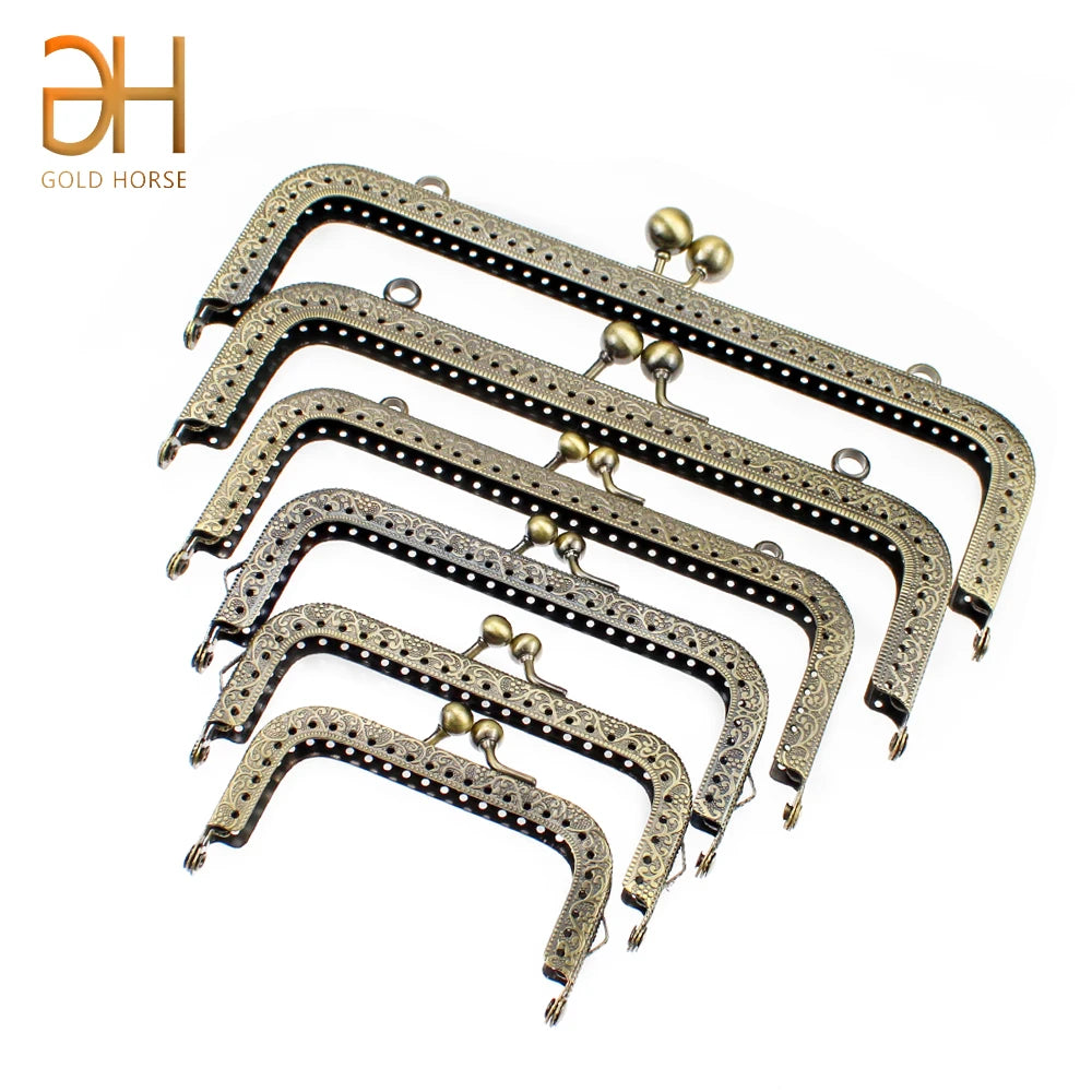 5Pcs 8.5/10.5/12.5/15/18/20.5CM Rectangle Embossing Alloy Metal Kiss Purse Frame Durable Bronze Sewing Clasp For Bag Purse