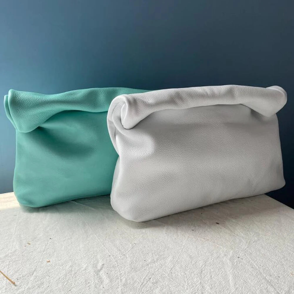 100% Genuine Leather Cowhide Handbag High Quality Leather Women's Foldable Designer Handbag Simple Magnet Handle Bags