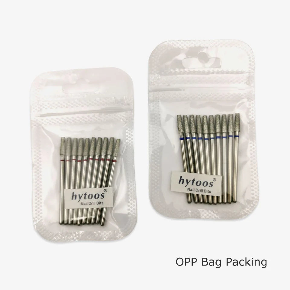 HYTOOS 10pcs/pack 3*9mm Tapered Diamond Cuticle Bit 3/32 Nail Drill Bits Manicure Drills Nails Accessories Tools