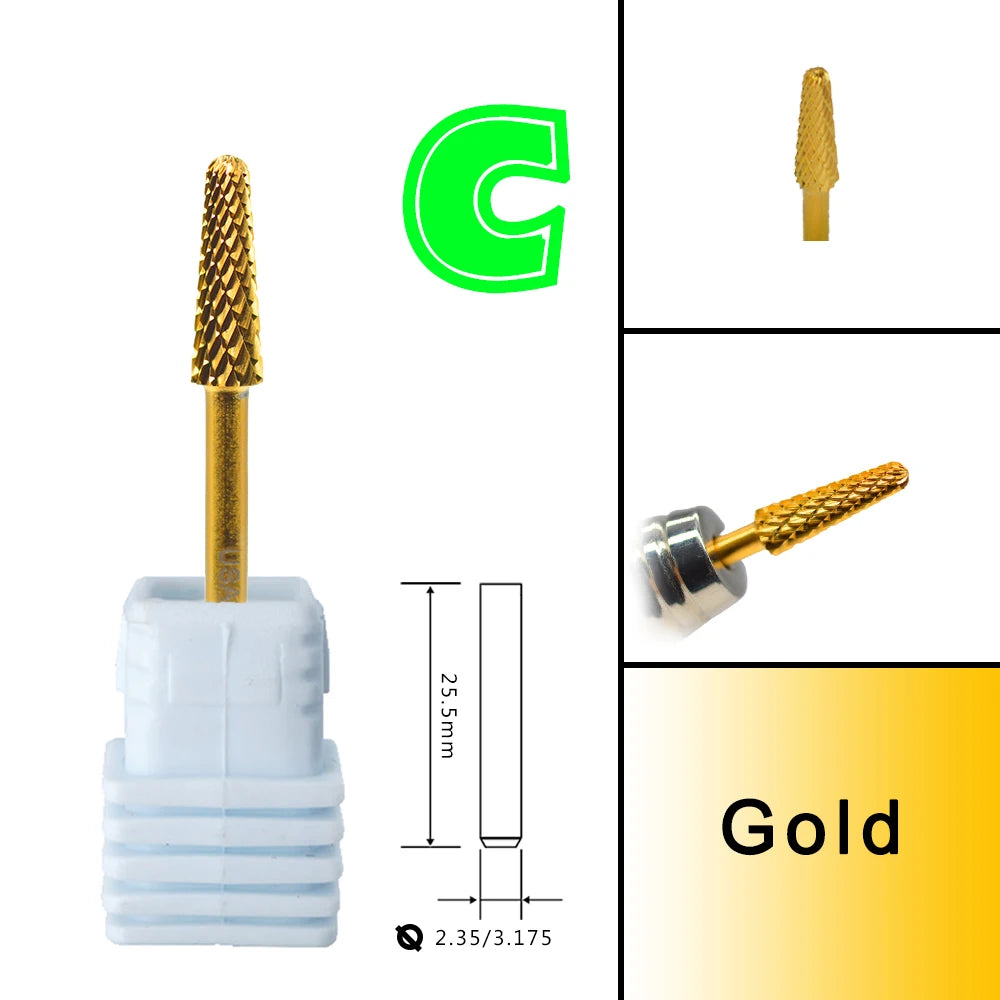 RolinStar 4.0mm Cone Gold Silver Cuticle  steel Carbide Clean Safety nail drill bit file gel polish remover