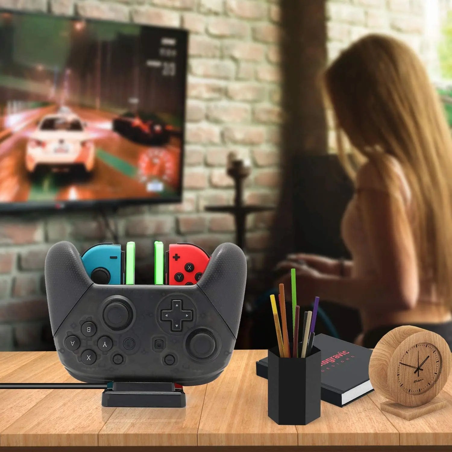 NS Controller Charger Fast Charging Dock for Nintendo Switch Joypads and Pro Controllers with LED Lights Include USB Cable