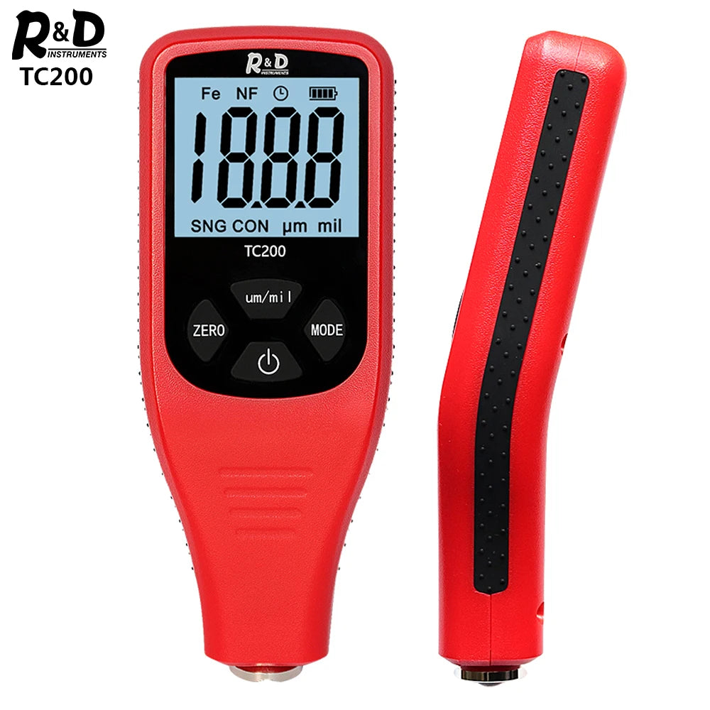 R&D TC200 Coating Thickness Gauge Backlight LCD Film measurement composite Auto Car Paint Thickness Meter withUS RU Manual Fe/NF