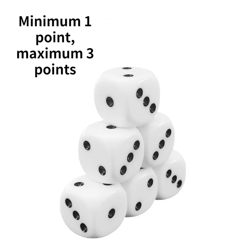 6Pcs/set High-grade Resin Dice 16mm Rounded Corners White Dots Dice Bar KTV Dice Minimum 1 Point Maximum 3 Points
