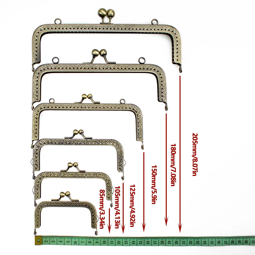 5Pcs 8.5/10.5/12.5/15/18/20.5CM Rectangle Embossing Alloy Metal Kiss Purse Frame Durable Bronze Sewing Clasp For Bag Purse
