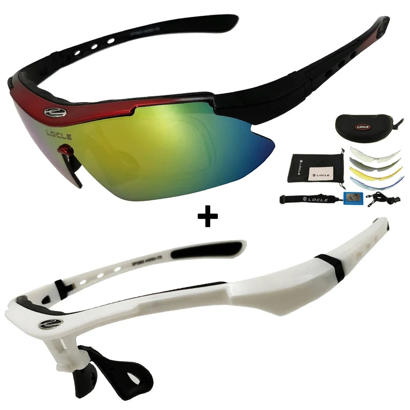 LOCLE Hiking Glasses UV400 Polarized Sunglasses Men Tactical Shooting Goggles Fishing Climbing Sport Glasses Cycling Goggles