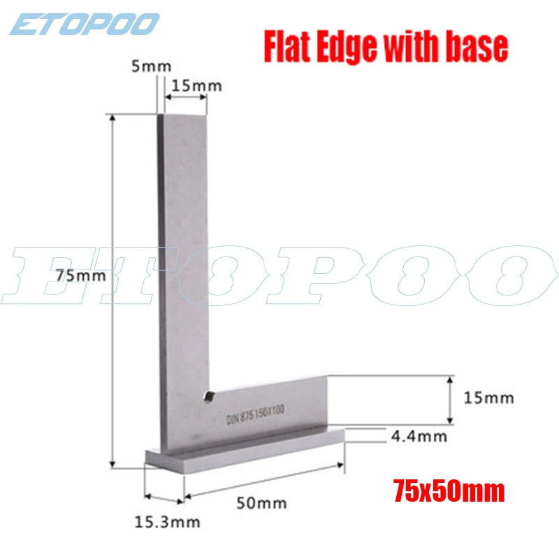 ETOPOO Measuring Tools DIN875/2 Standard With Stop Stainless Steel 90 Degree Miter Angle Corner Ruler Wide Base Gauge