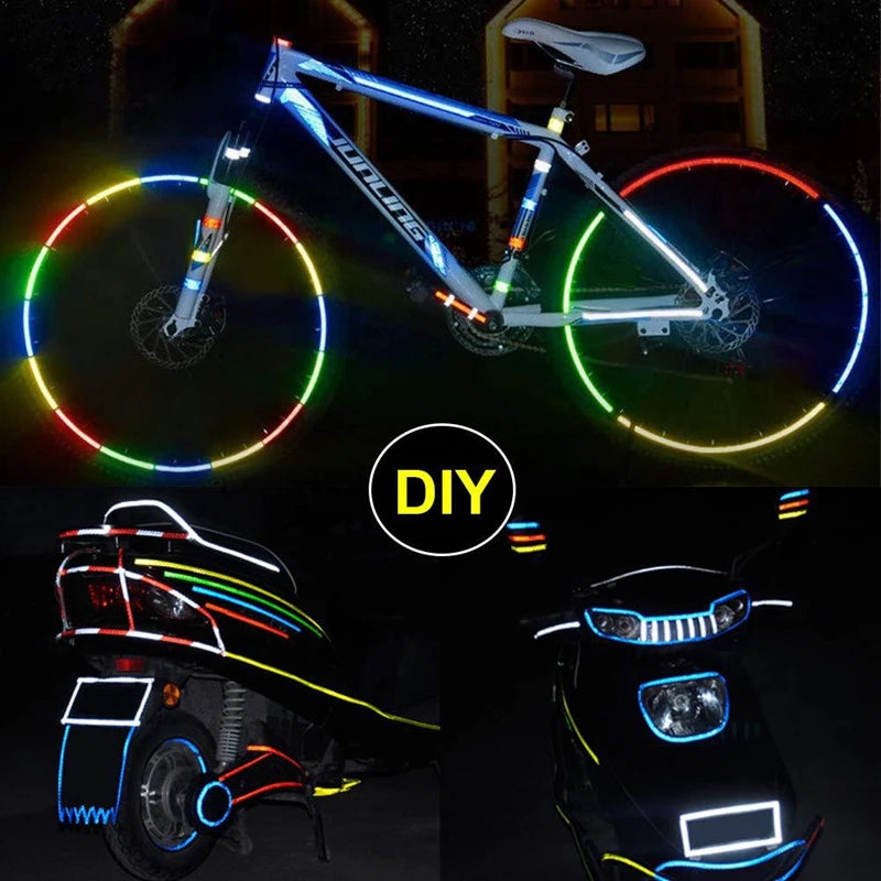 8m Bike Wheels Reflective Stickers Cycling Reflect Strip Adhesive Tape for MTB Bicycle Warning Safety Decor Sticker