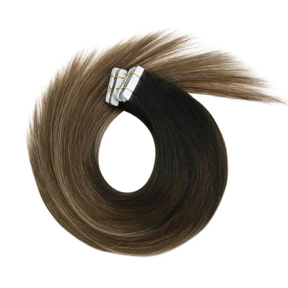 VeSunny Tape in Hair Extensions Human Hair Seamless Skin Weft Hair Extensions Double Sided Balayage Hair Color Adhesive Silky