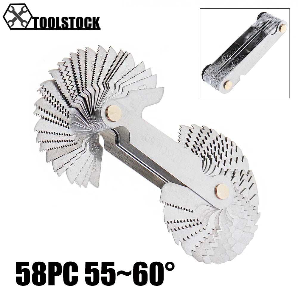 55-60 Degree Stainless Steel Screw Gauge Metric Iinch Screw Thread Pitch Gauge Blade Gage Pitch Folding Measuring Gauging  Tool