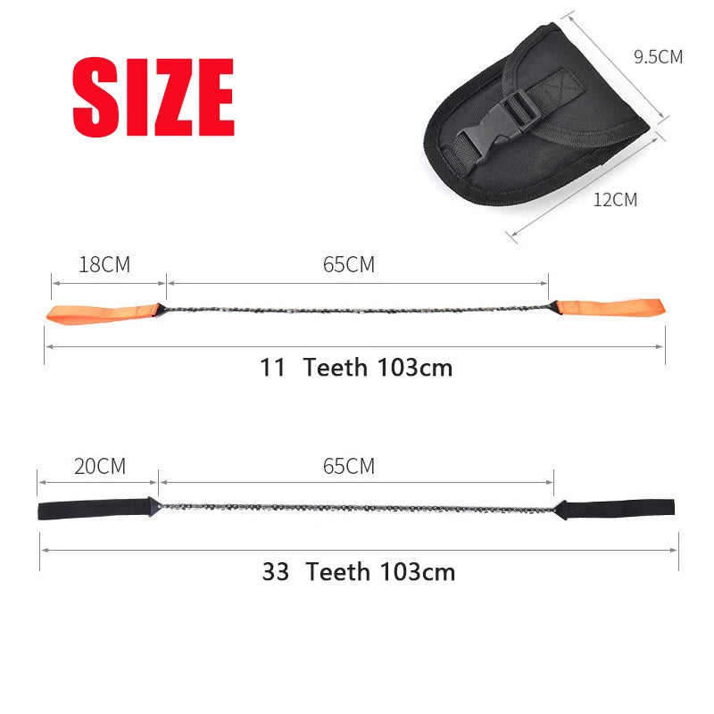 11/33 Teeth Portable Survival Chain Saw Chainsaws Emergency Camping Hiking Pocket Hand Saw Tool Pouch Outdoor Pocket Chain Saw