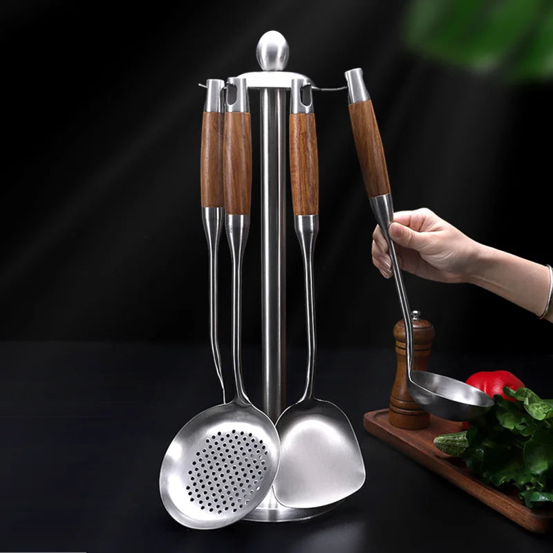 304 Stainless Steel Wood Handle Wide Fried Fish Spatulas Steak Shovel Fish Turner Slotted Beveled Kitchen Cooking Utensils