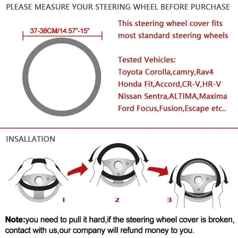 Car Steering Wheel Cover Leather 38cm For Toyota Corolla Fortuner Sequoia Auris Avensis YARIS Vios Celica 86 Rav4 4Runner C-HR