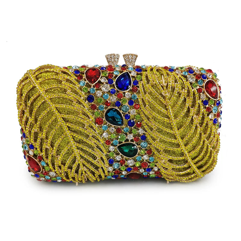 Silver Evening Clutches Diamond Wedding Purses WHTUOHENG Crystal Purses Rhinestone Clutch  Bags Leaves Women Party Handbags