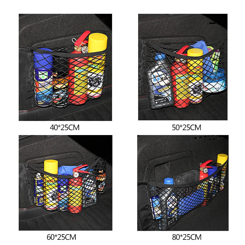 Car Trunk Storage Bag Nylon Mesh Nets Auto Trunk Rear Organizer Elastic String Luggage Holder Pocket for Car Stowing Tidying