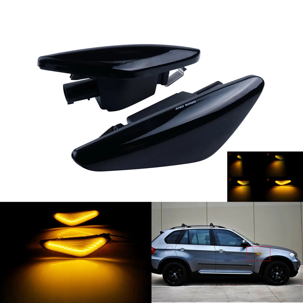 ANGRONG 2x For BMW X5 X3 X6 F25 E70 E72 Dynamic LED Side Marker Repeater Light Canbus