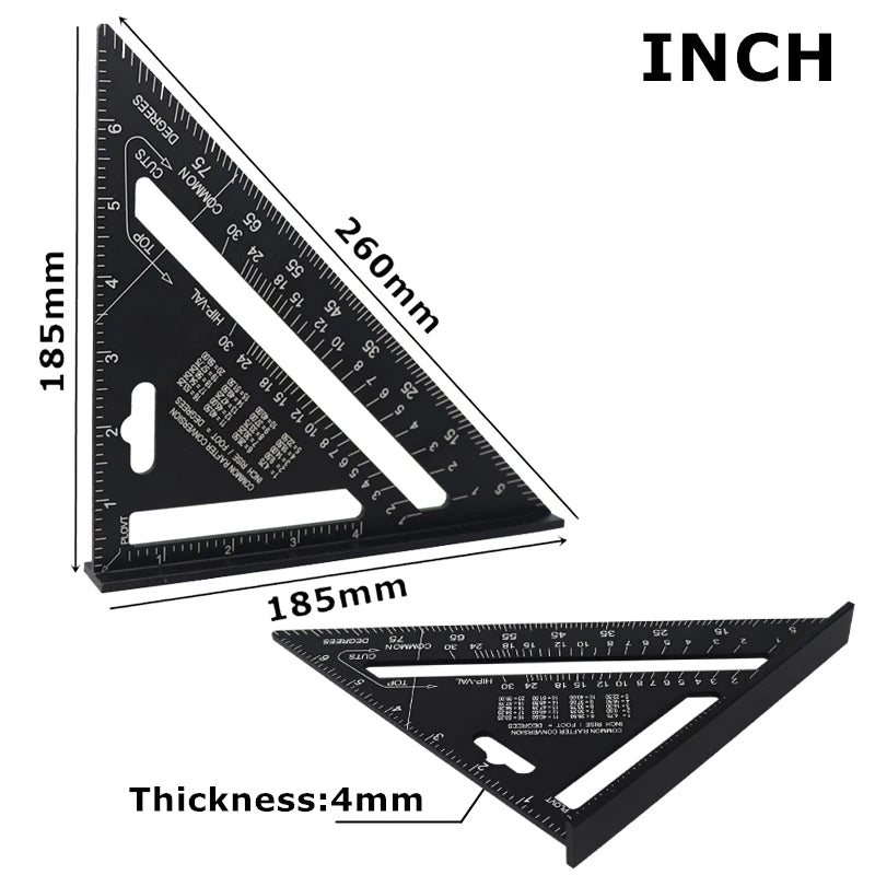7''/12" Triangle Ruler Square Angle Protractor Aluminum Alloy Right Angle Ruler For Building Framing Carpenter Measuring Tools