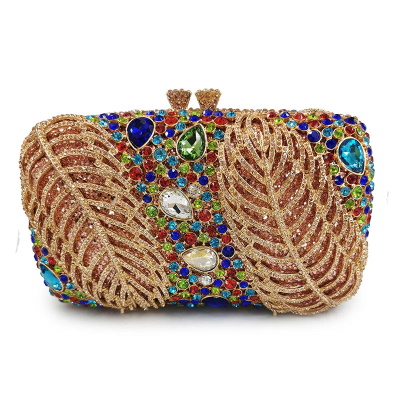 Silver Evening Clutches Diamond Wedding Purses WHTUOHENG Crystal Purses Rhinestone Clutch  Bags Leaves Women Party Handbags