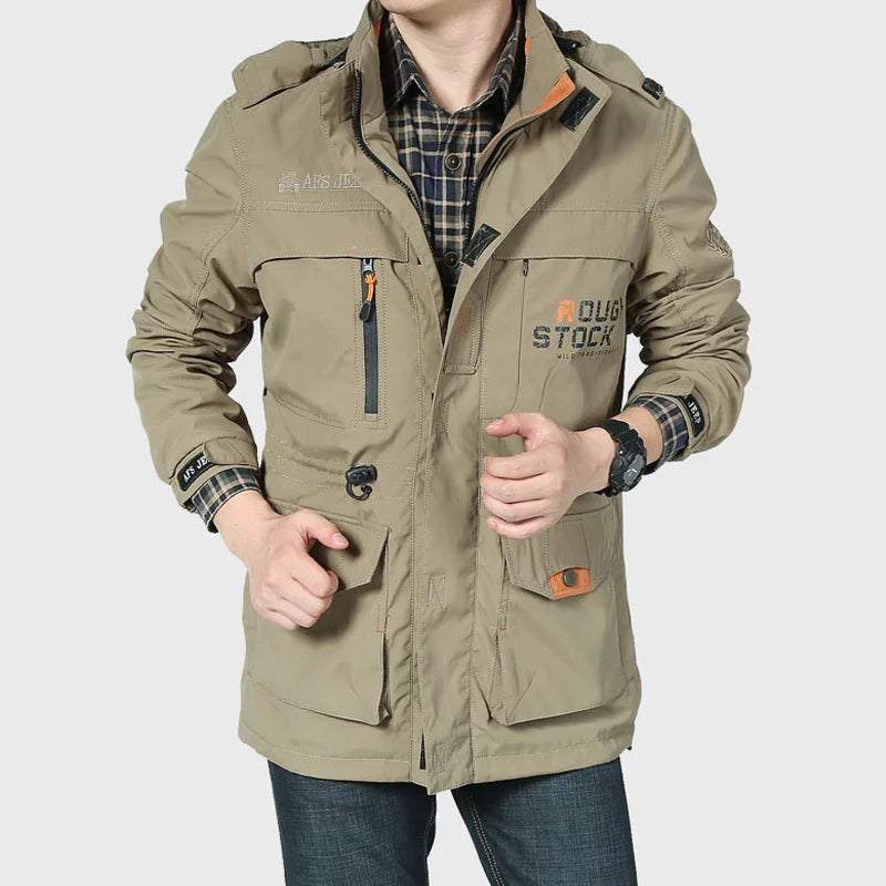 Men's Windbreaker Tactical Waterproof Jacket Skin Soft Shell Clothes Flight Pilot Hood Coat Climbing Field Jacket
