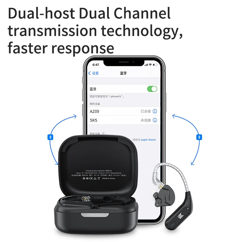 KZ AZ09 Bluetooth 5.2 Wireless Upgrade Cable  HIFI Wireless Ear Hook With Charging Case For KZ TRN CCA Earphones Headset ZAX ZSX