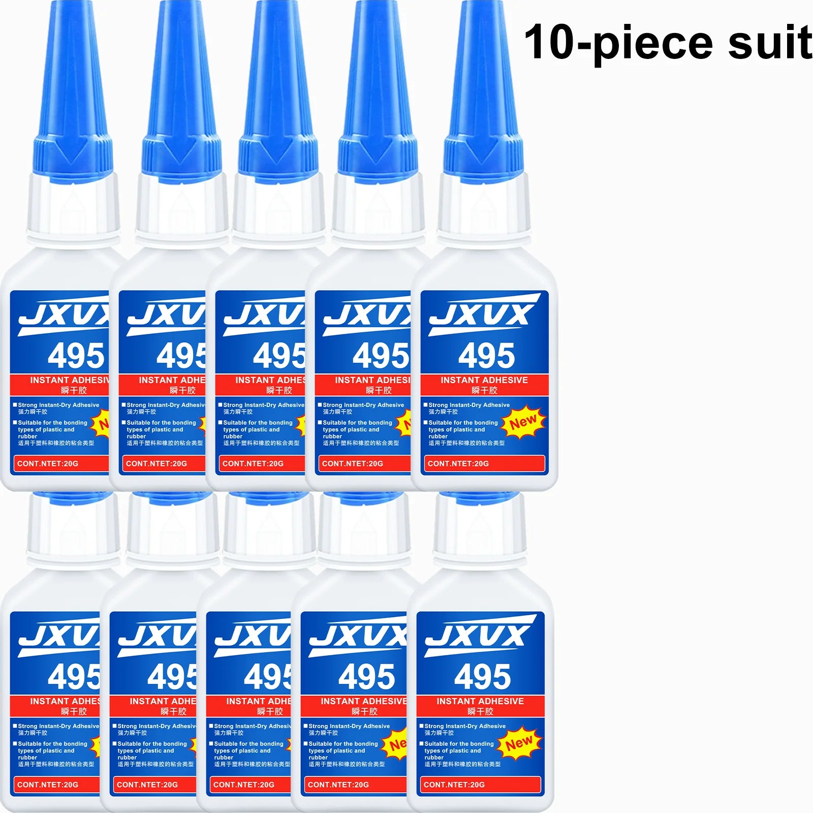 10 Pieces Jxvx 495 Instant Adhesive Super Glue 20g Quick Drying Transparent Multipurpose Metal Plastic Rubber DIY