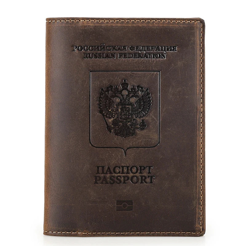 Genuine Cow Leather Passport Holder with AirTag Case - RFID Blocking Travel Wallet, Anti-Lost Pocket & Card Holder for Men Women