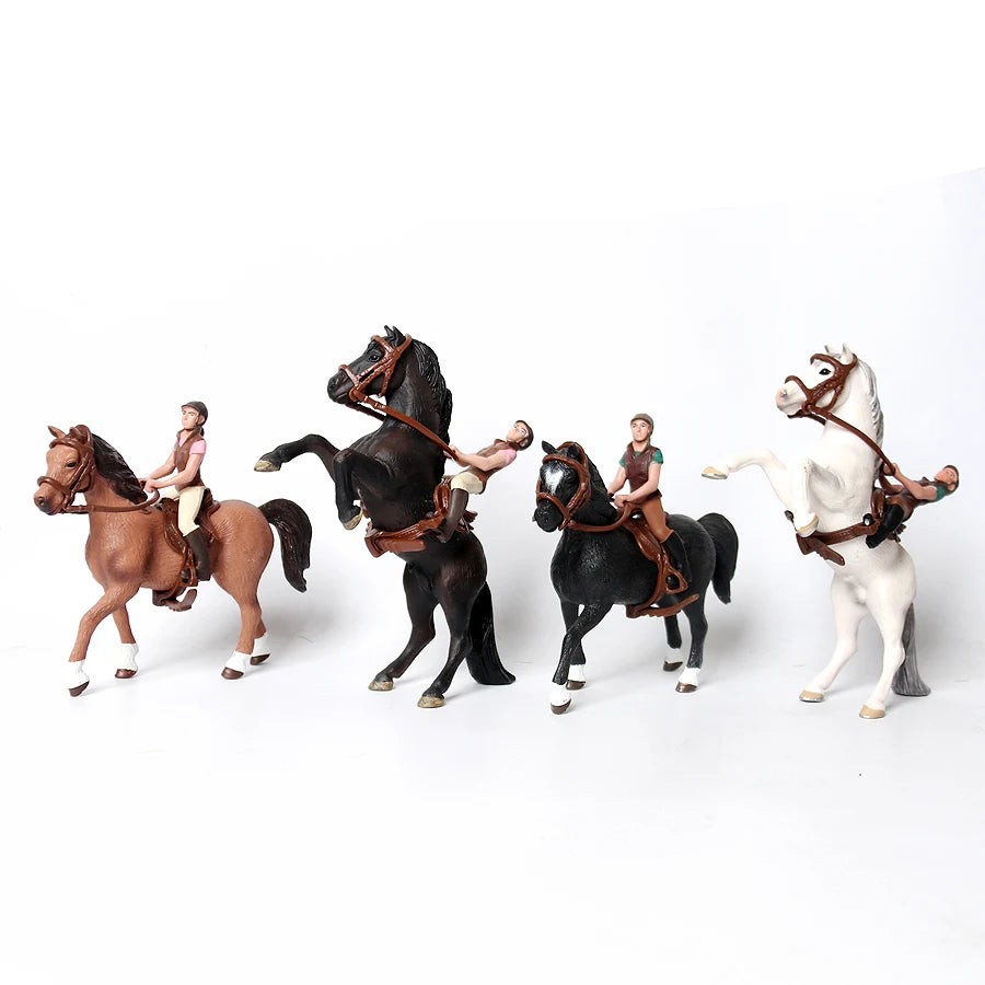 Realistic Equestrian Rider Horse with Saddle and Bridle Riding Playset Model Figures Decoration Educational Toys for Kids