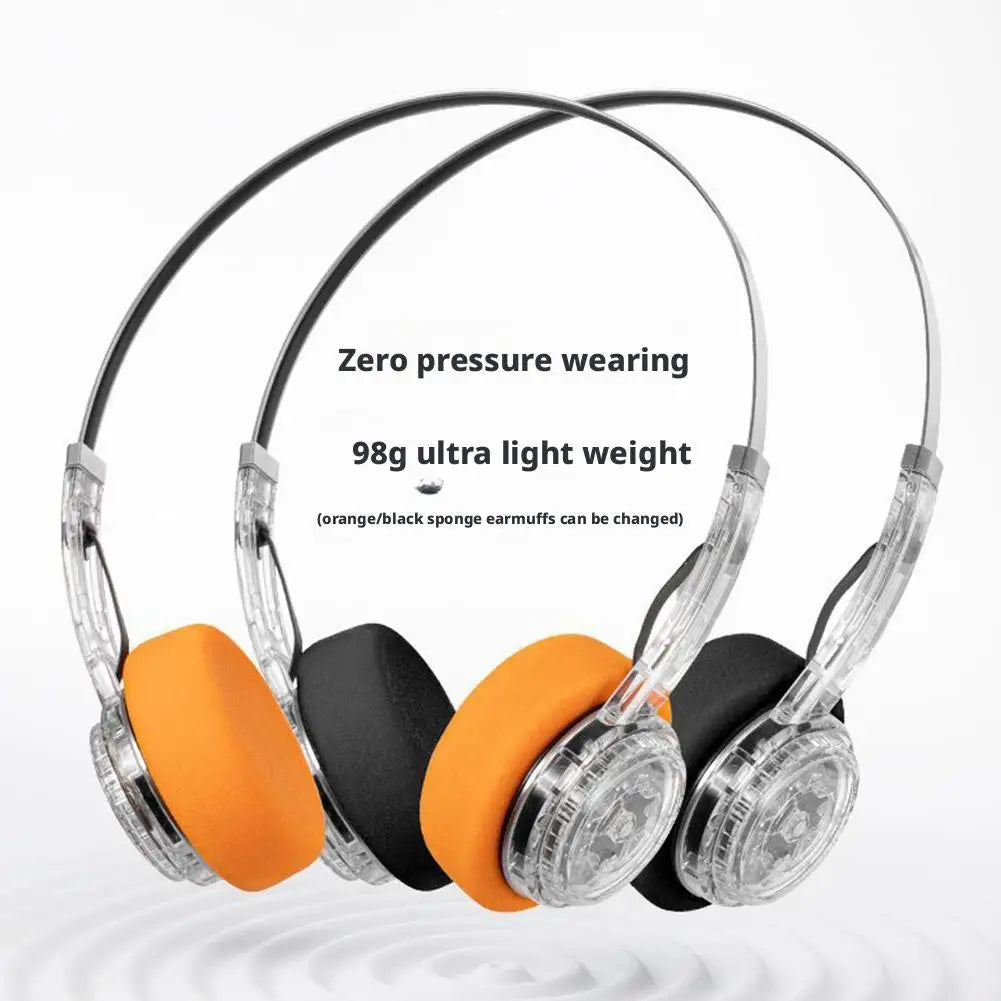 Retro Transparent Headband Bluetooth Headphone Rotate to Adjust Volume Songs Wireless HIFI Stereo Earphone