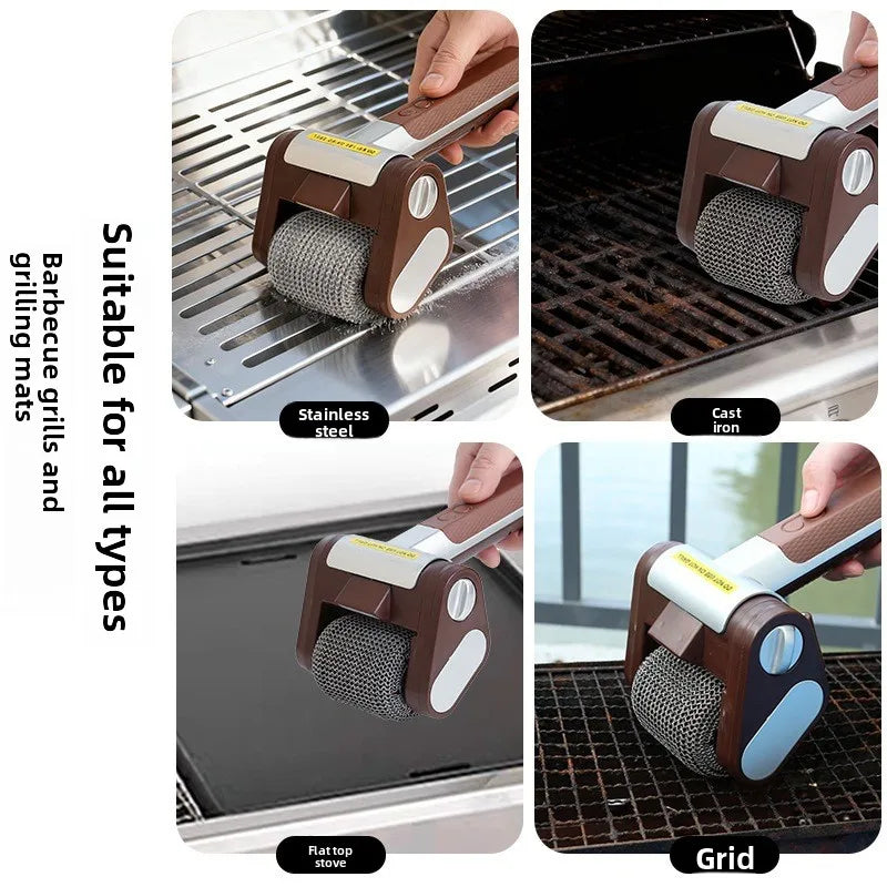 Electric Stainless Steel Roller Bbq Grill Cleaner Brush Rechargeable Washable Portable