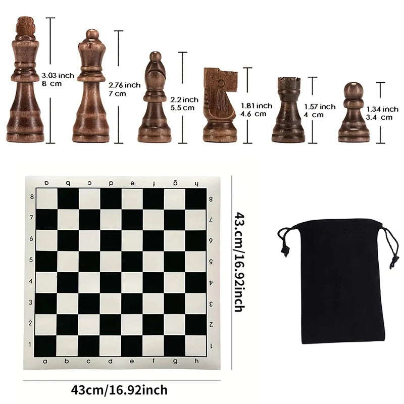 32pcs Wooden Chess Pieces Complete Chessmen wood Chess Set Chess Piece Accessories