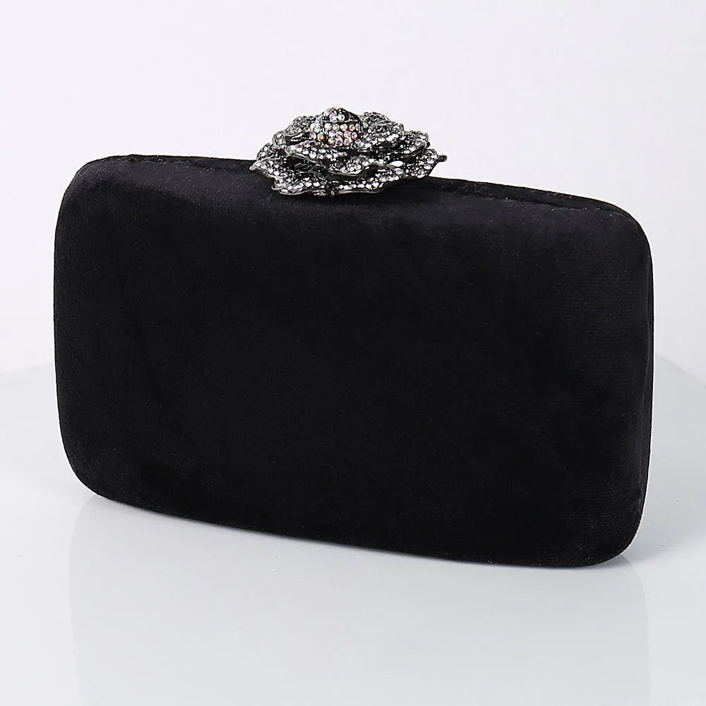 Diamonds Flower Velvet Evening Bag Women New Elegant Chain Banquet Dress Clutch Bag Ladies Wedding Dinner Party Box Small Purses