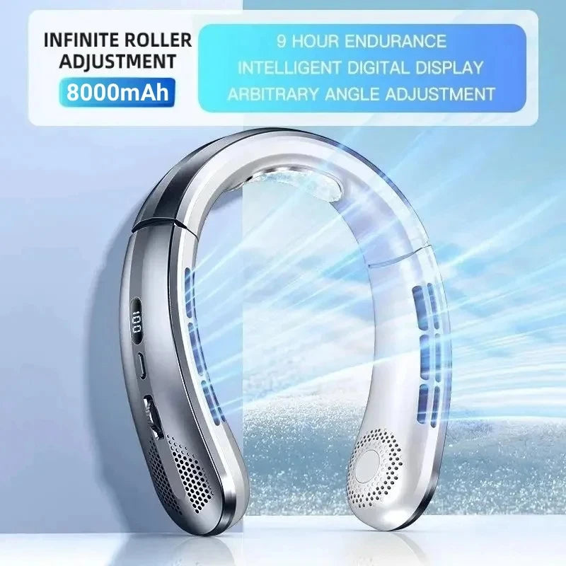 Lenovo 8000mAh USB Hanging Neck Fan Portable Bladeless Mini Rechargeable Mute LED Digital Display Electric Fans Air Cooler New