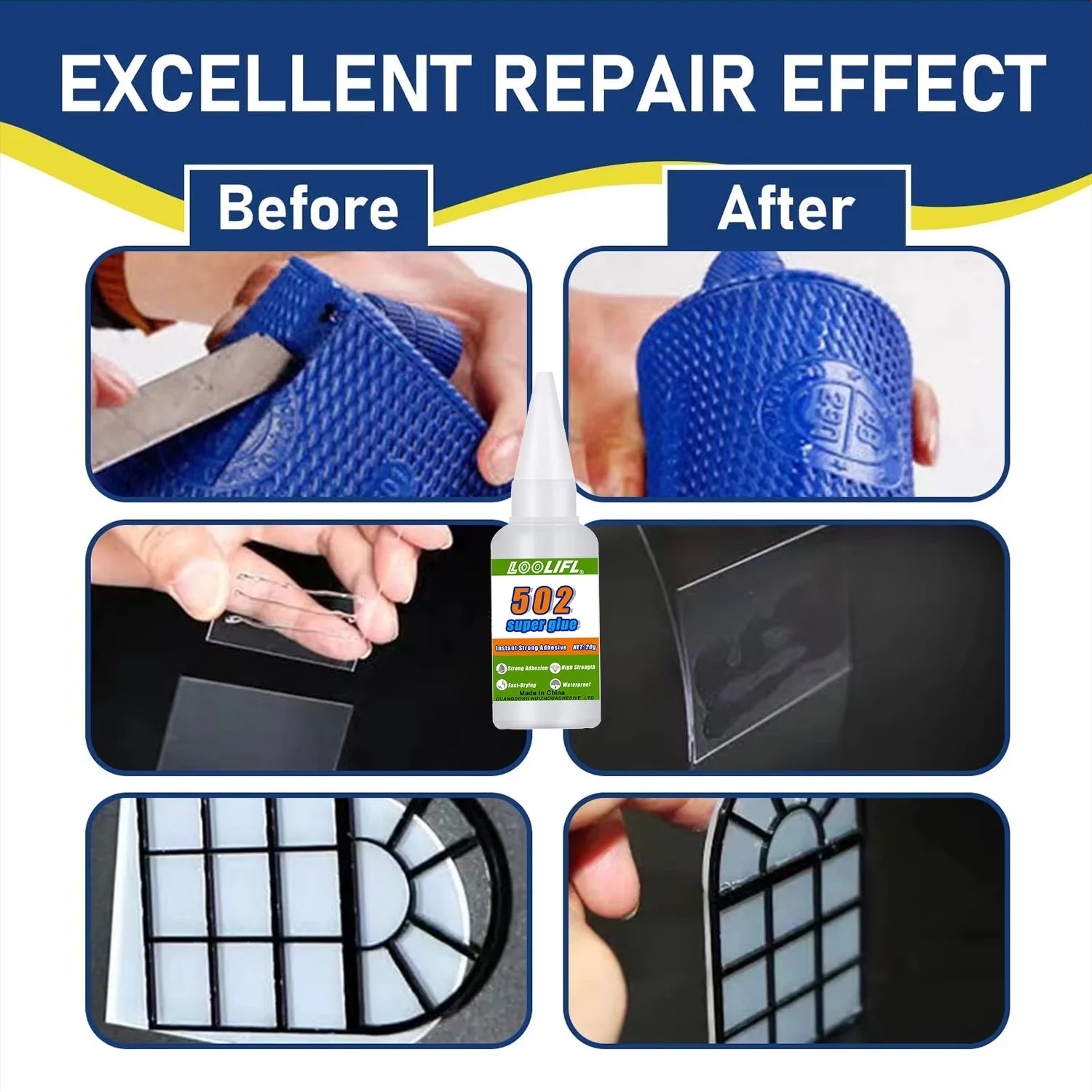 1-7PCSLOOLIFL 502 Super Glue Instant Quick-drying Cyanoacrylate Adhesive Leather Rubber Glass Metal Strong Bond Liquid Glue Tool