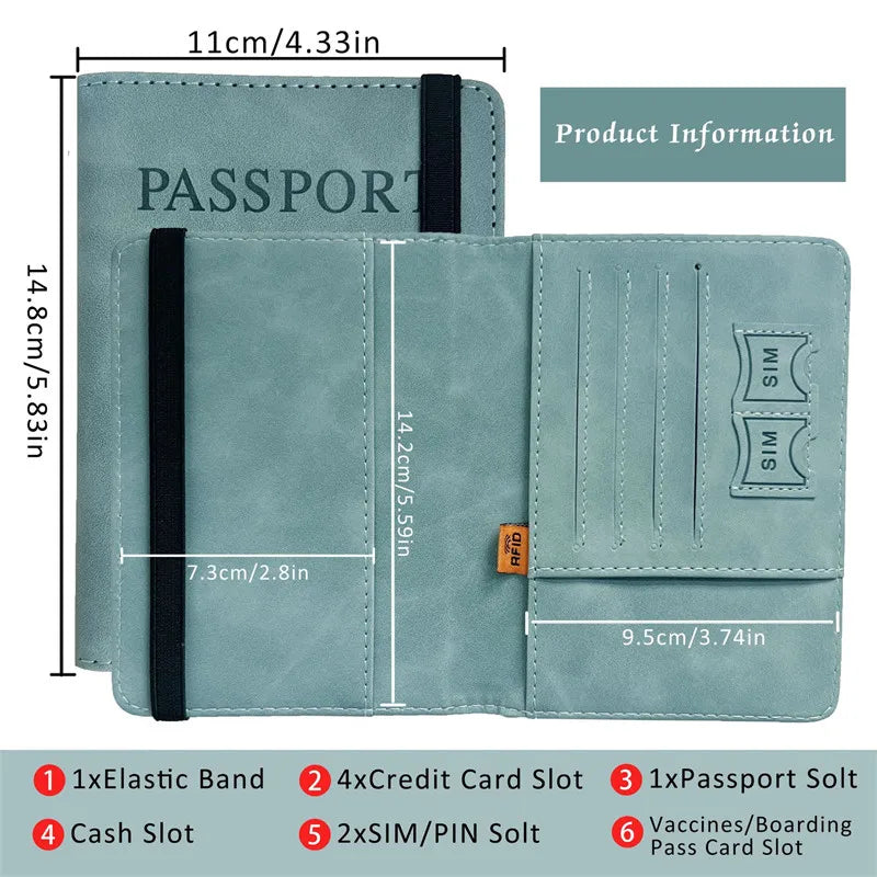 Vintage RFID Passport Cover for Women & Men - Multi-Function PU Leather Wallet Case with ID/Bank Card Slots, Travel Accessory